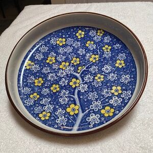 Vintage Blue, White and Yellow Oriental Large Round Bowl/Platter.